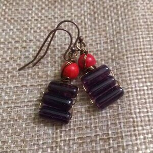 $10 Clearance! Compact & Lightweight Fall Danglers! Purple + Mango Color Beads